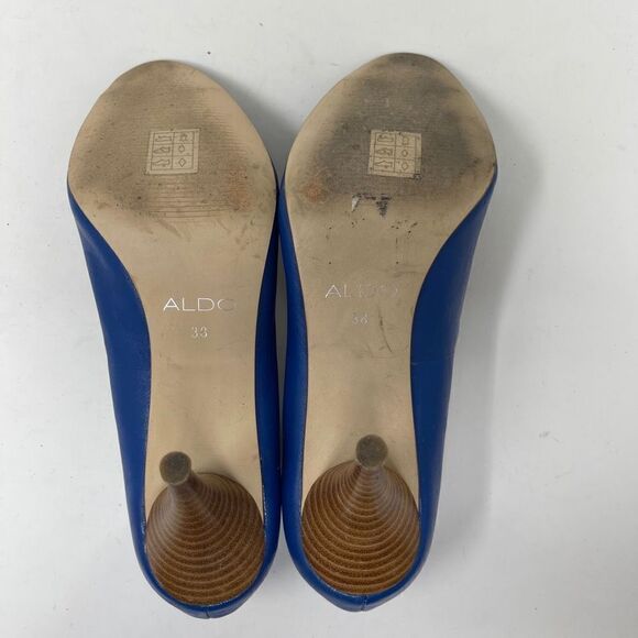 Aldo Women's Peep Toe Pump Stacked Heels Slip On Leather Blue Size EU 38 - Picture 8 of 13